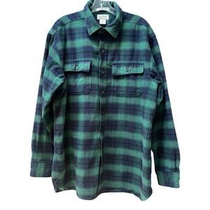 LL Bean Chamois Shirt Navy Green Plaid Traditional Fit Flannel‎ Gorpcore Large